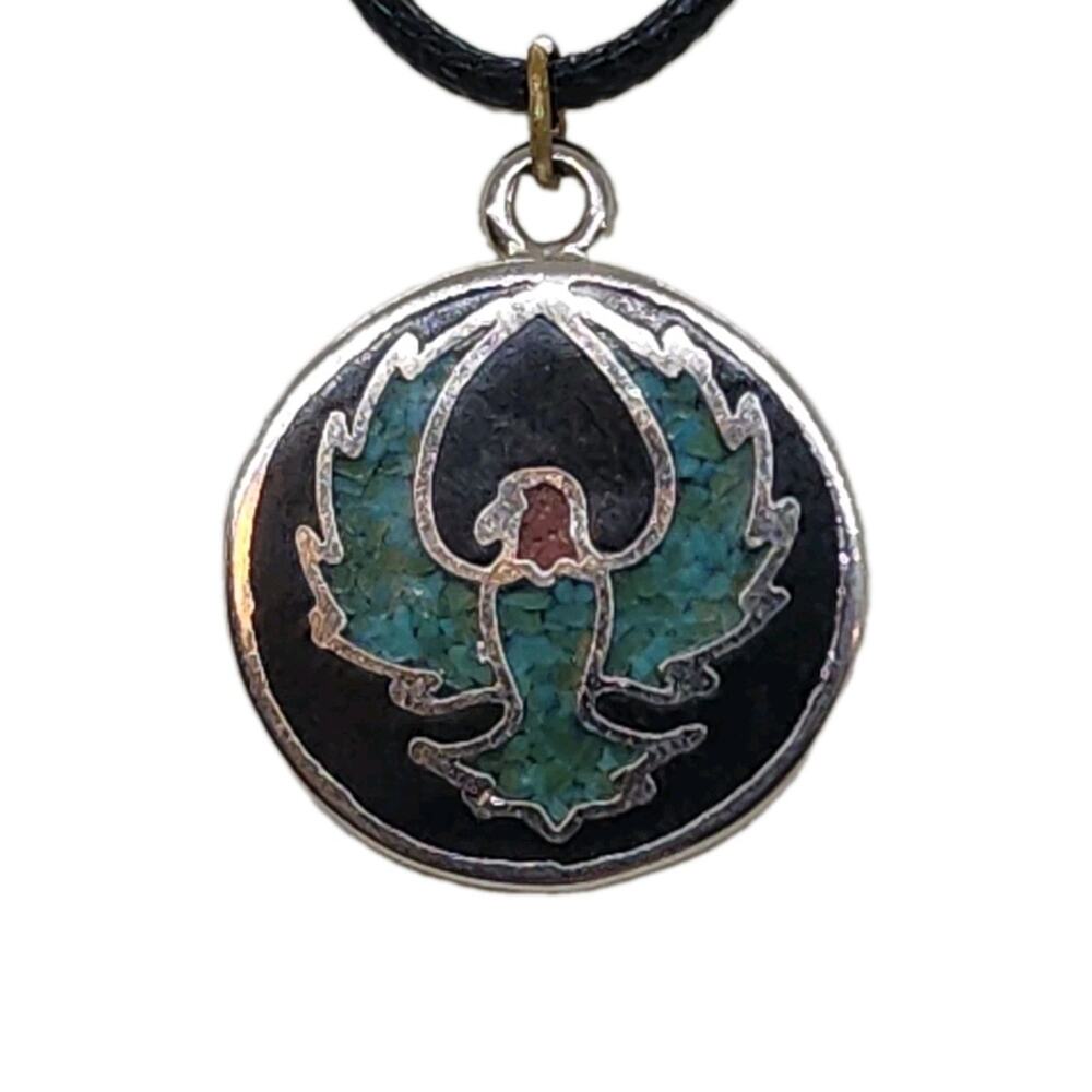 Thundebird Eagle Necklace Turquoise & Coral Inlaid Phoenix Rising Pendant